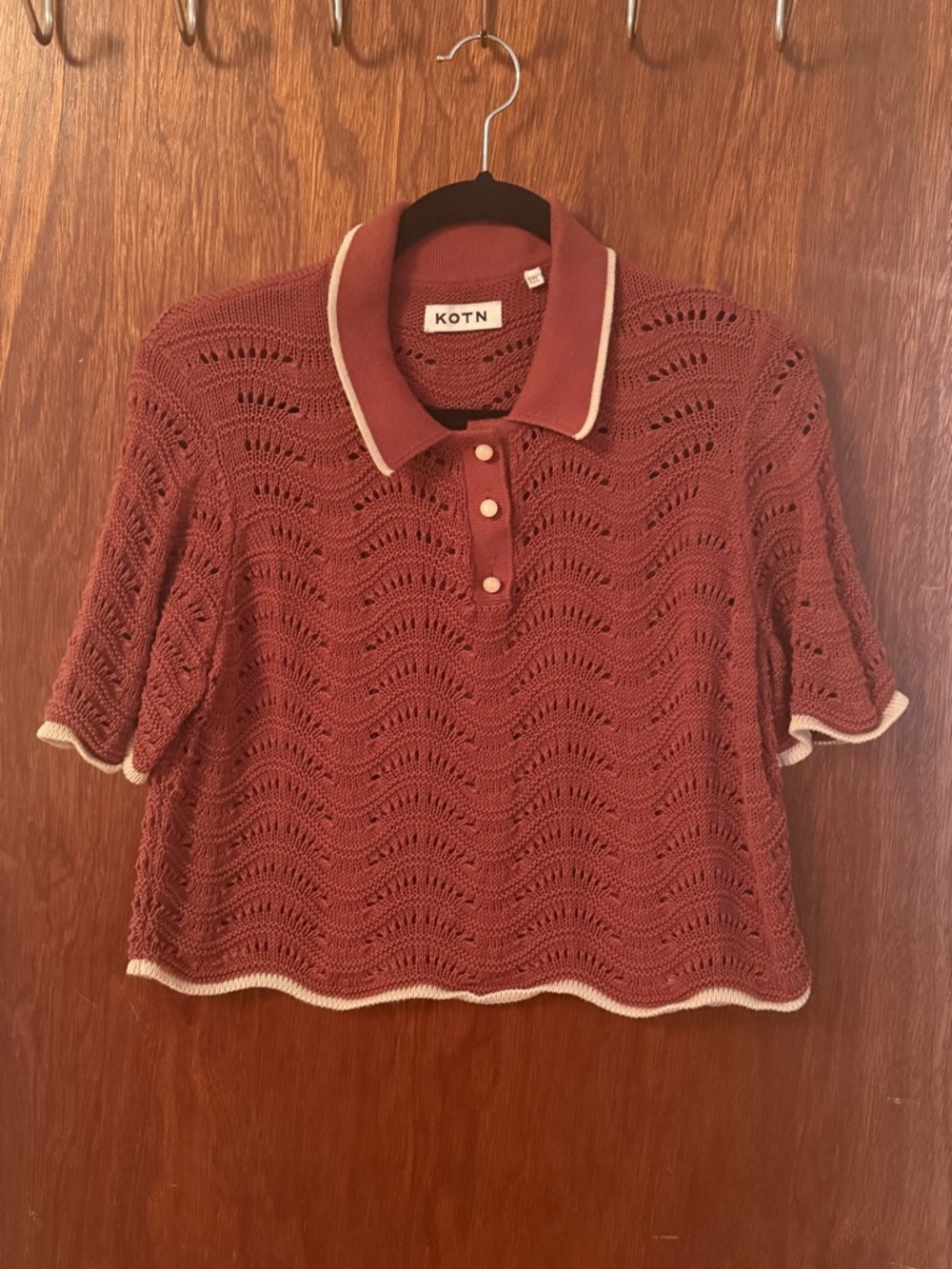 KOTN Rust Knit Crop Top with Cream Trim